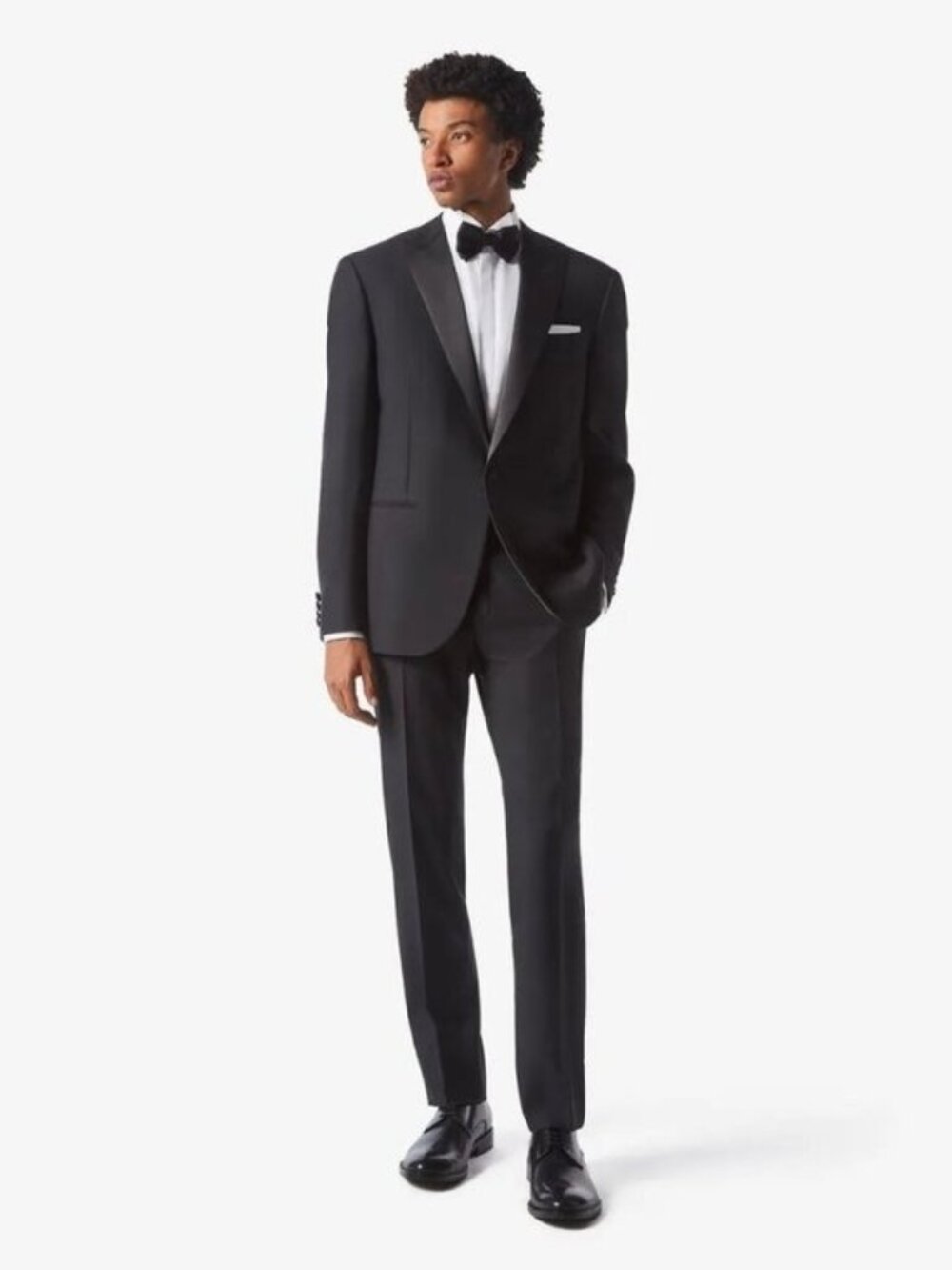 Corneliani Black Pure Wool Smoking Tuxedo Satin Lapel Pant Stripe 2 Pc Suit